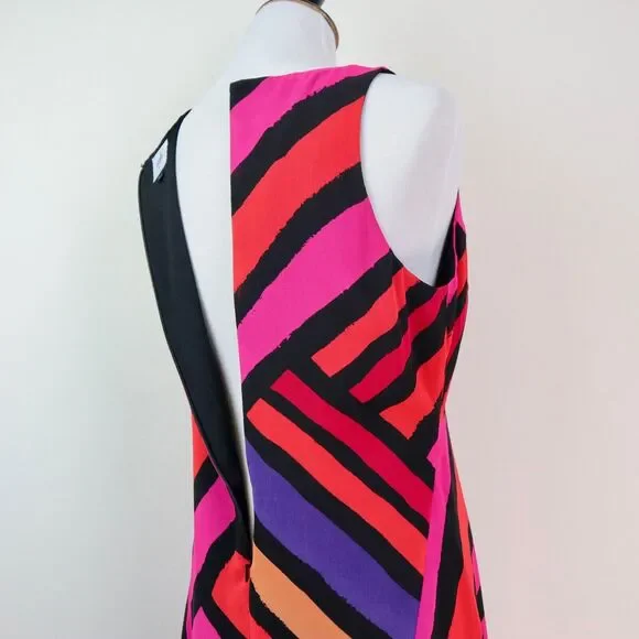 Cabi Size S Fete Dress Vibrant Multicolor Striped Chiffon Fit & Flare - Picture 7 of 12